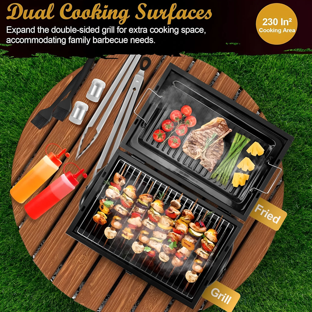Small folding desktop charcoal barbecue smoking device with grill rack