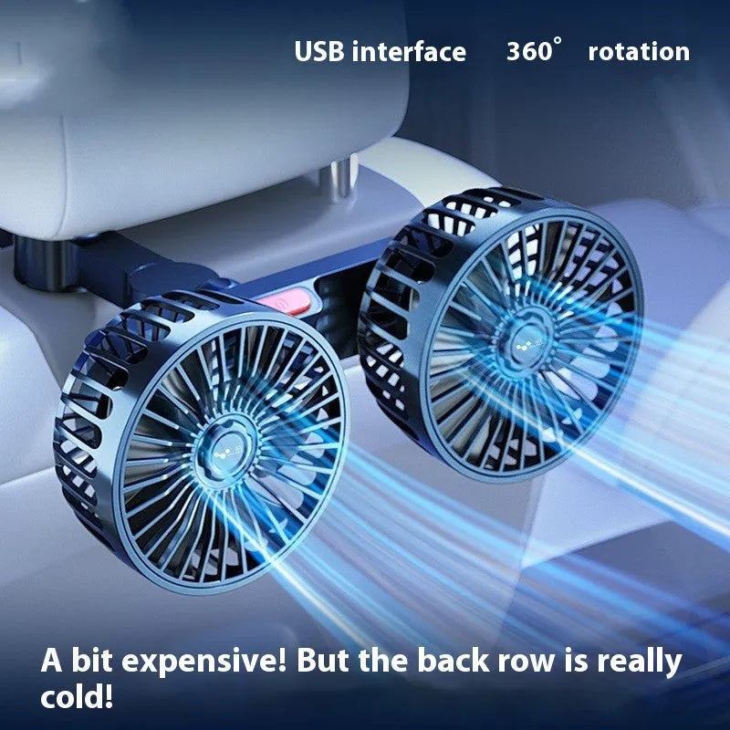 Double-headed rear car fan with USB interface, ABS material, 360° rotation, 4 or 5 inch options