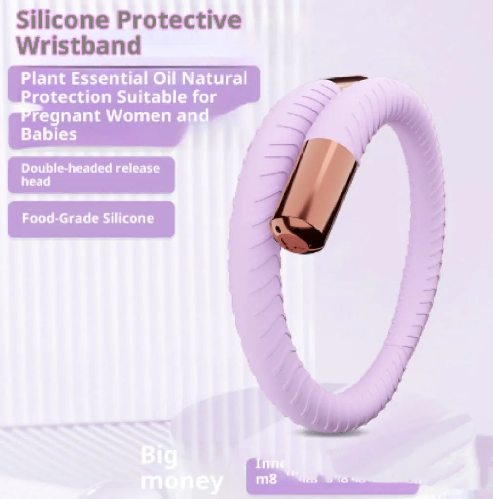 Silicone mosquito repellent bracelet in light pink large size on wrist