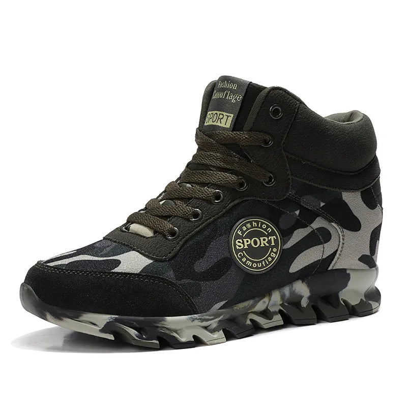 Green women's canvas sneakers with camouflage pattern and rubber sole