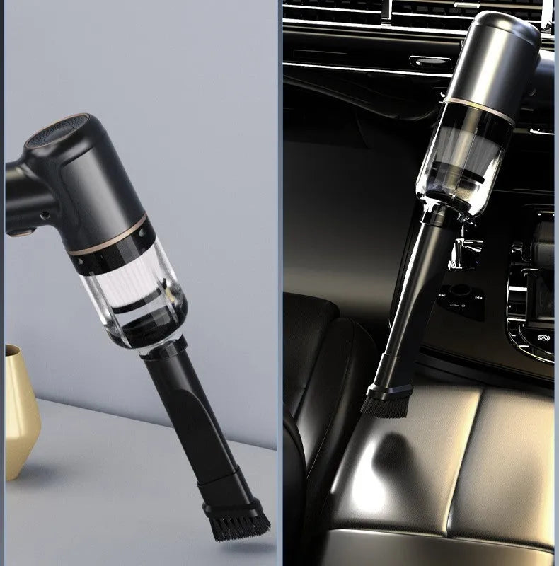 Black wireless car vacuum cleaner with multiple nozzle attachments and 4500PA suction