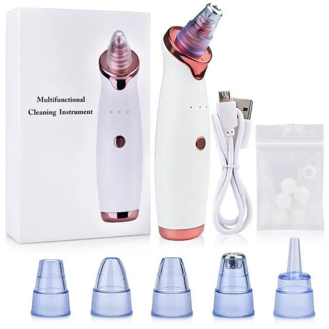 White ultrasonic acne cleaner beauty equipment with silicone head on clean background