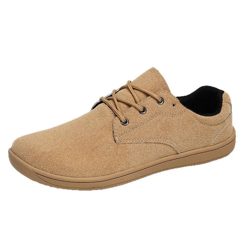 Men's suede large size casual flat shoes in black with stitching detail and rubber sole, size 42 shown