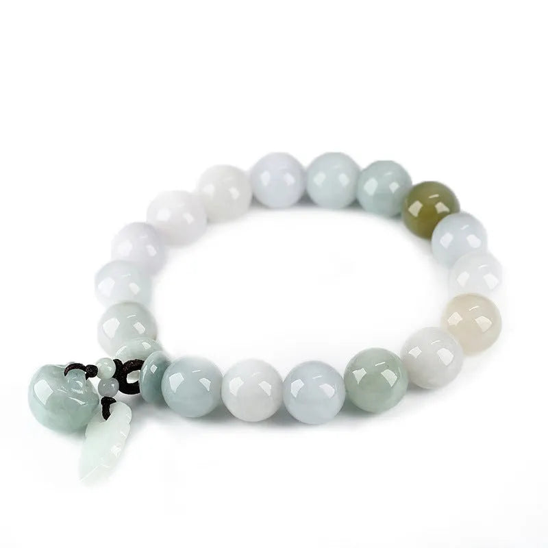 Natural emerald jade bracelet with geometric beads and Maitreya Buddha detail in various colour options