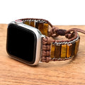 Rectangular tiger eye stone chain watch strap on adjustable textile band for men's watches