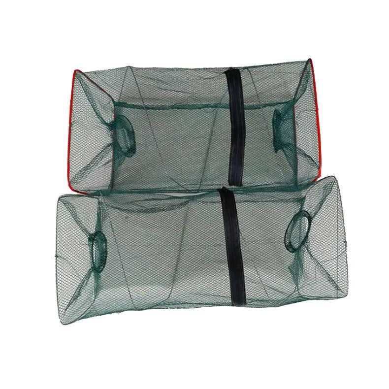 Two-hole folding nylon lobster basket with red plastic pipe structure for lobster catching