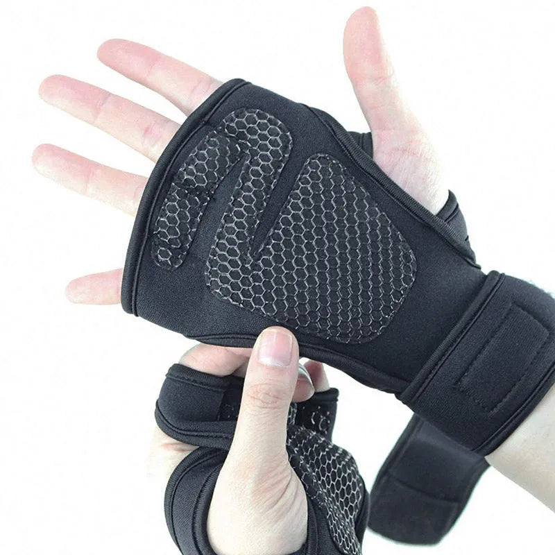 New sports half finger gloves with non-slip silicone palm protection in black