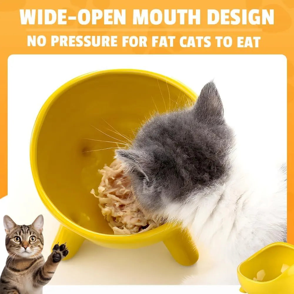 Green ceramic pet food bowl with four legs and wide mouth opening for cats and small dogs