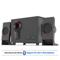 Wooden 21 multimedia speaker with knob controls, USB power, and bass boost