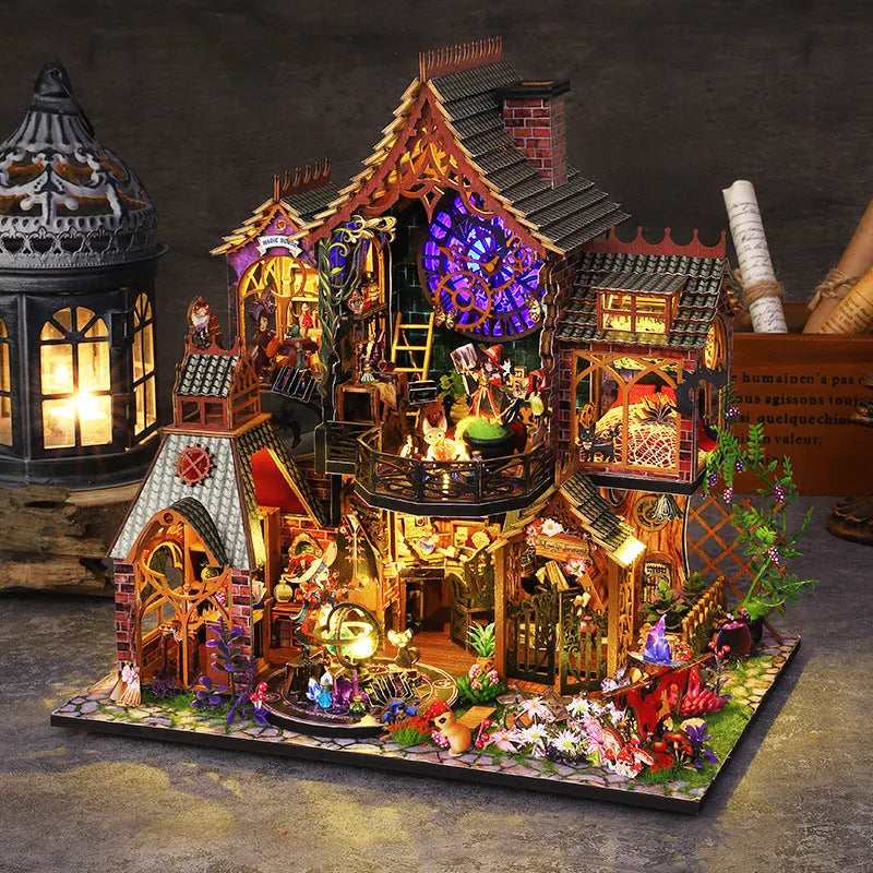 Hand-assembled 3D wooden puzzle model Magic Forest with LED light, 26.5x19.5x27cm, colour box packaging
