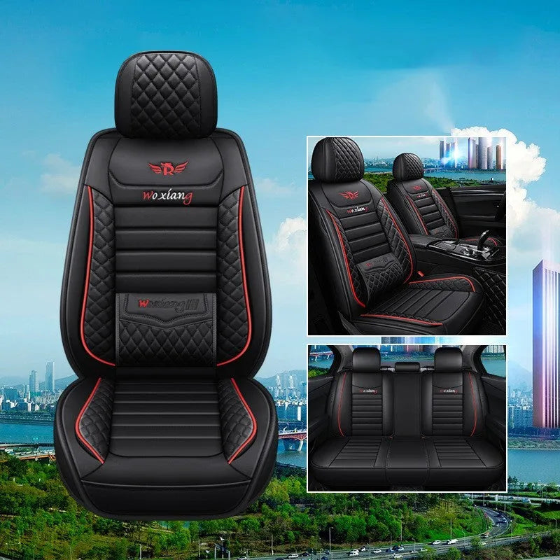 Red leather car seat cushion with high elastic sponge filler on a car seat.