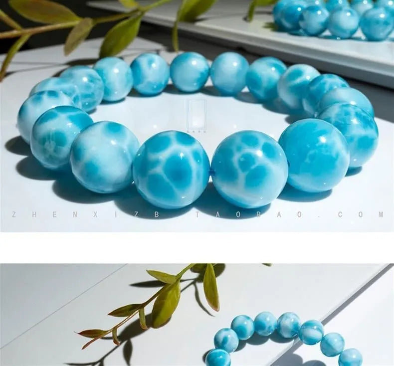 Blue bodhi bracelet with natural sea-pattern crystal stones and pearl accents in Maillard style