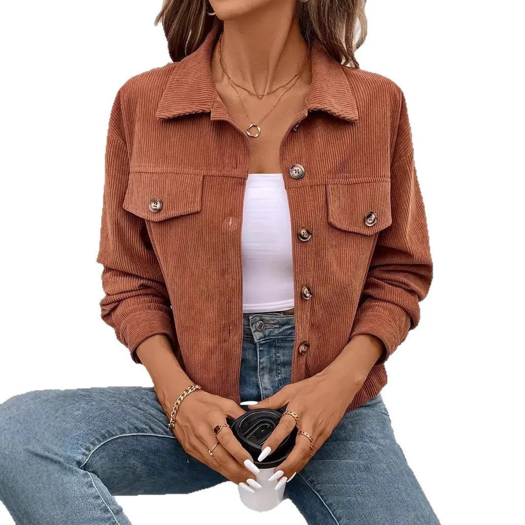 Women's retro artistic long sleeve polyester shirt coat in six colour options with loose fit design
