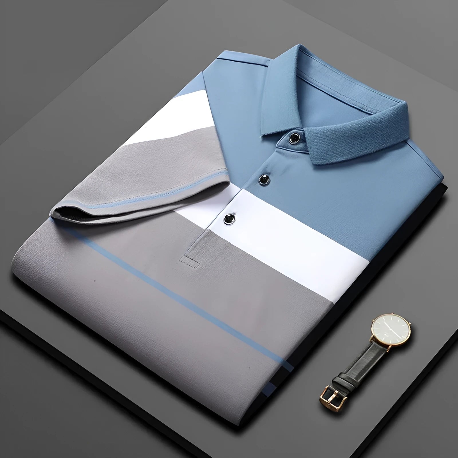 Men's combed cotton striped stitching polo shirt light business style in medium apricot regular fit