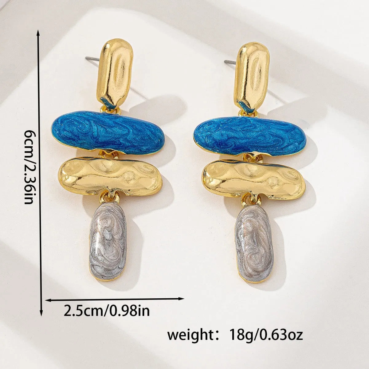 Geometric multicolour stud earrings made from zinc alloy with electroplated finish