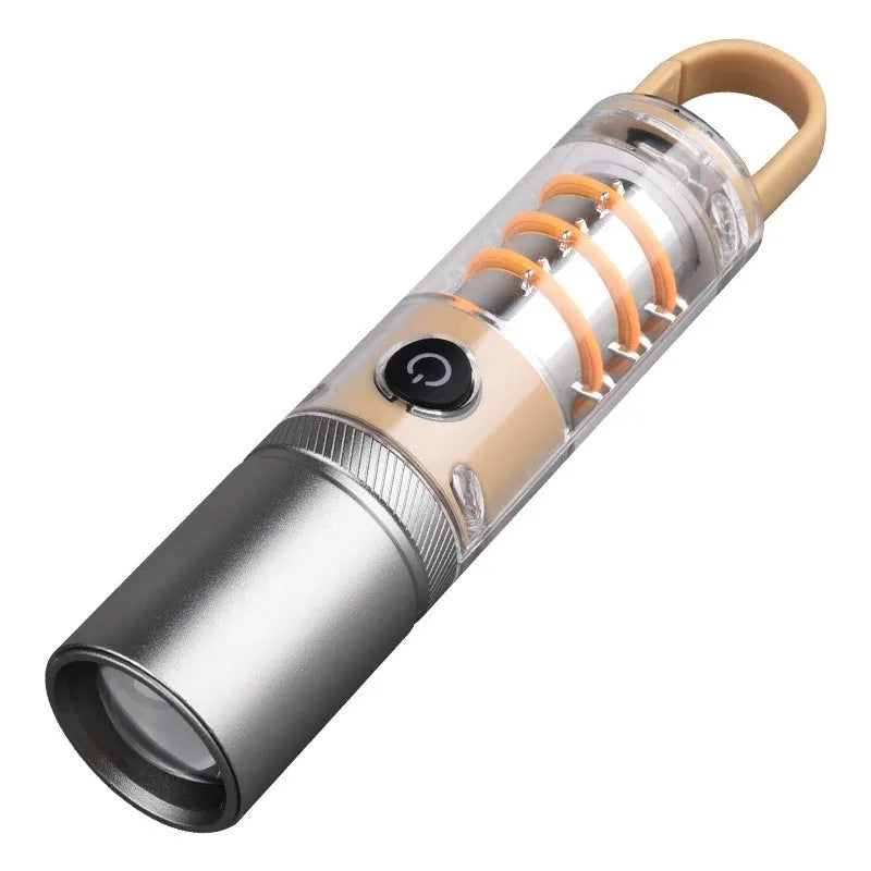 Orange 10W dual light source LED flashlight with hook and keychain attachment