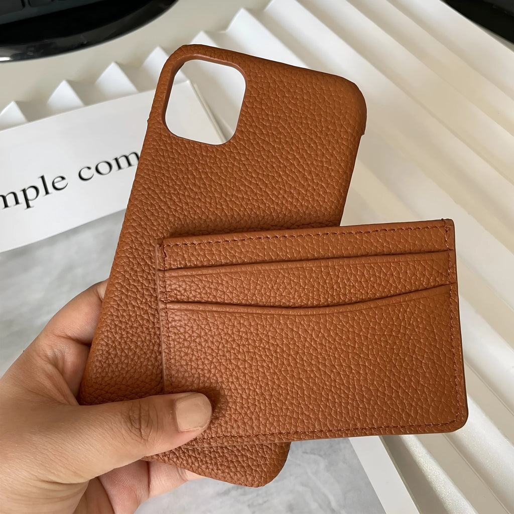 Genuine leather iPhone case, keychain and card holder gift set in black, brown, navy blue and other colours