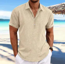 Light grey men's loose fit cardigan with lapels, made from cotton blend fabric.