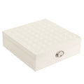 Red or white PU leather jewelry storage box with multiple compartments for necklaces and rings.