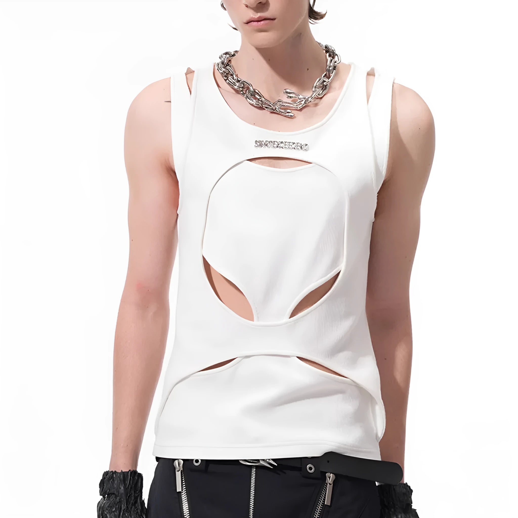 Men's loose fit sleeveless waistcoat vest in black and white colour options