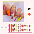 Wear Armour medium almond shaped frosted nail stickers showing four designs: French leaves, leopard print, macarons, and colour plating.