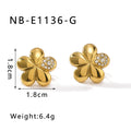 Popular flower earrings with diamond inlay in stainless steel with 18K gold plating