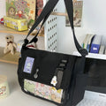 Canvas crossbody bag, horizontal square, 33x27x15cm, waterproof, soft, with optional pendant, black blue white yellow