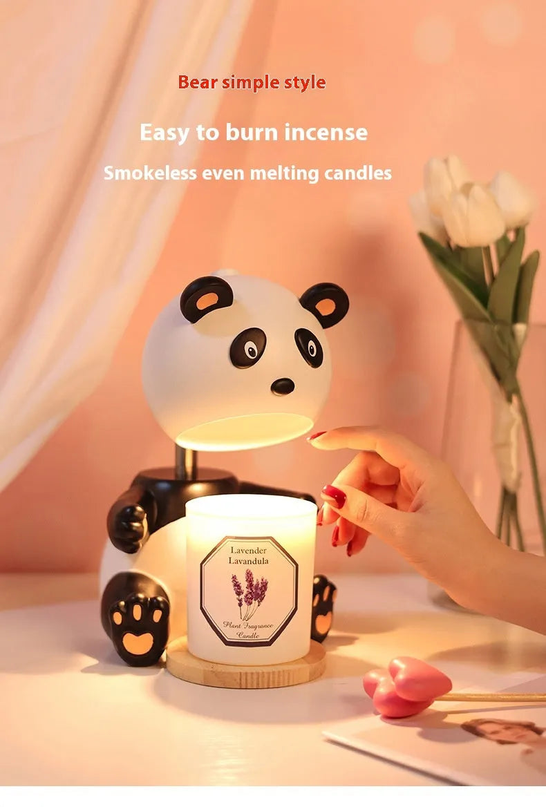 Panda-shaped aromatherapy wax melting table lamp with ambience light function, modern simplicity design, 220V