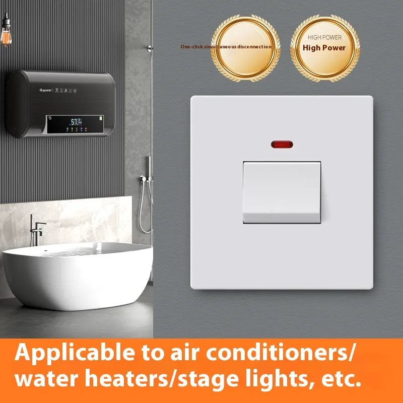 High current 3P electrical switch with light panel for water heaters and air conditioners