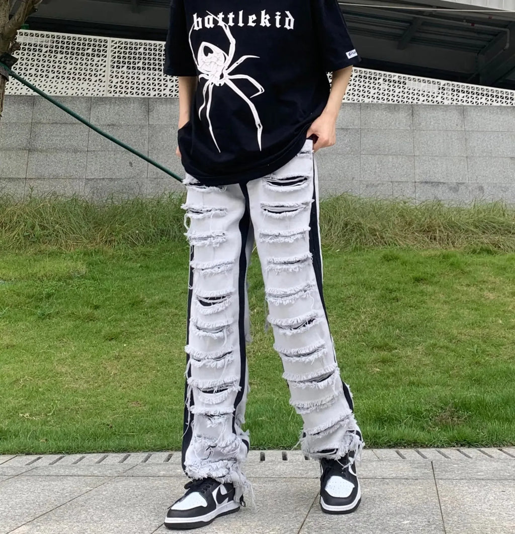 Men's Ripped Jeans Straight Casual Versatile Trousers Mid Waist Zipper Fly Denim Polyester Blend Teenagers Leisure S M L XL 2XL 3XL 4XL Picture Color