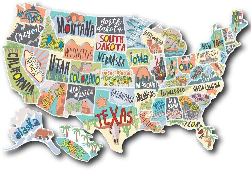 Car body sticker set with world map design in letters style for vehicle customisation
