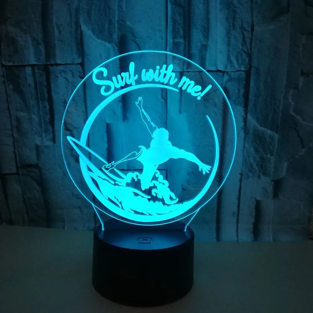 Touch-controlled 3D night lamp with crack finish showing sliding wave 3DLED stereo vision effects