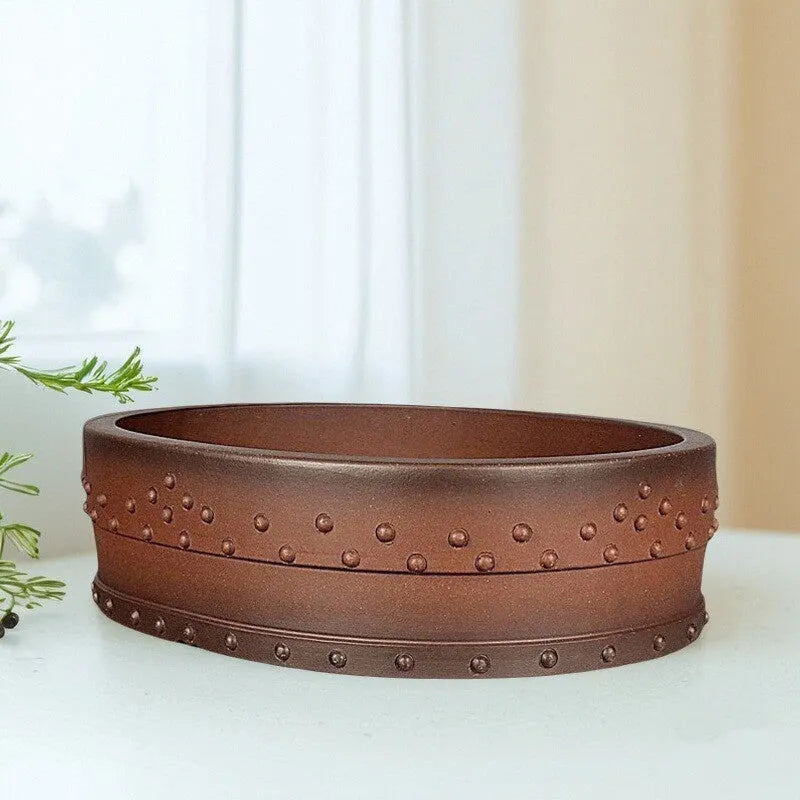Handmade ceramic bonsai flower pot antique drum ding oval purple sand purple red mud