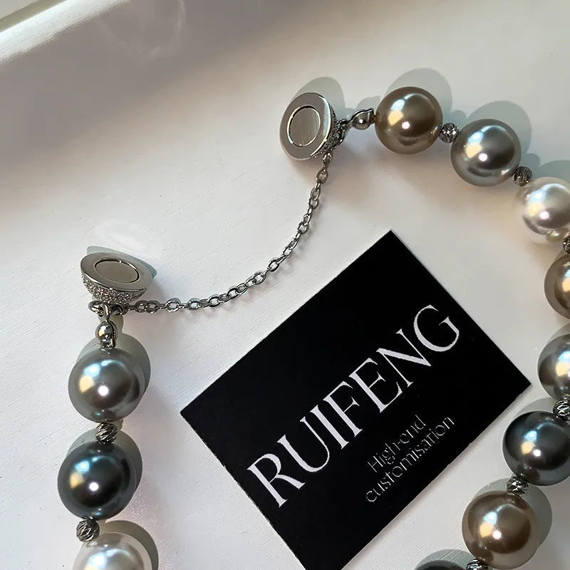 Silver gray magnetic buckle bracelet for women, electroplated finish, geometric shape, copper and plastic materials, RF1034 Silver colour