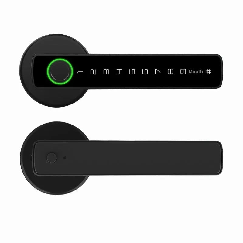 Black single handle smart door lock with spherical knob for wooden interior doors