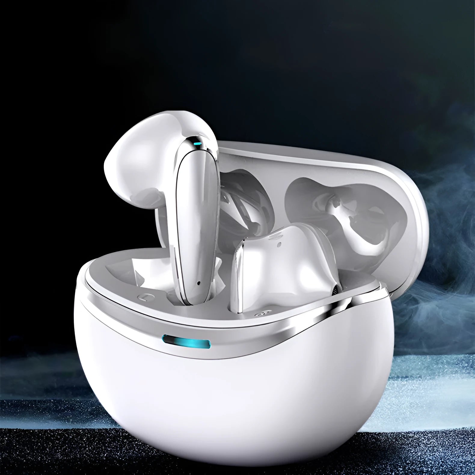 Intelligent active noise reduction wireless Bluetooth headset in black with charging case and Type-C port