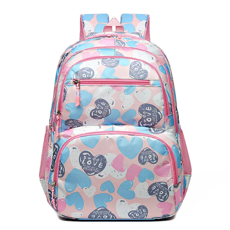 Blue children's school backpack with air pillow belt system for burden alleviation