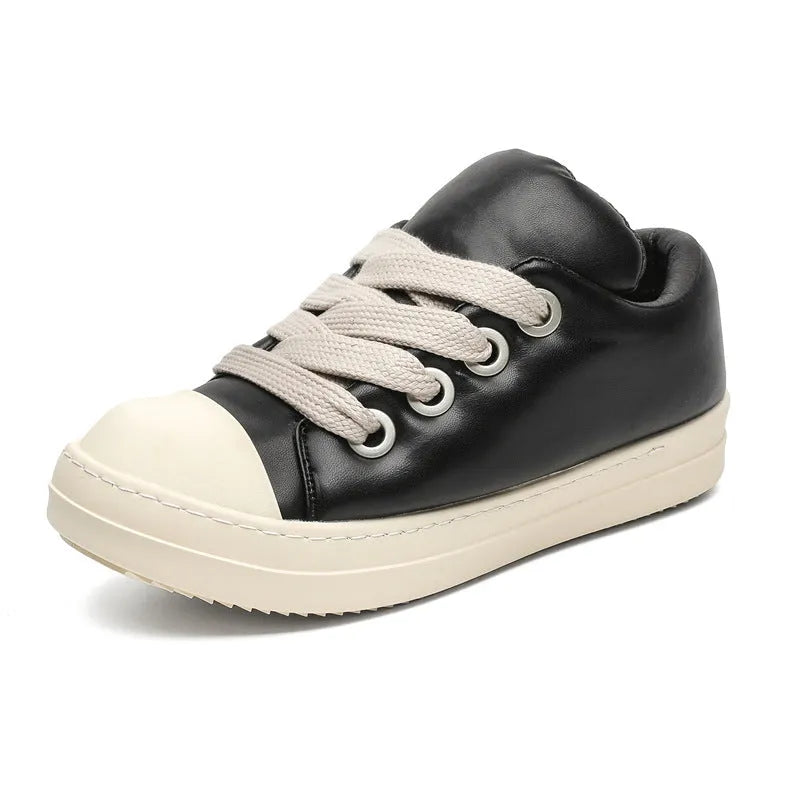 Men's black casual slip-on shoes with front lace-up and rubber sole