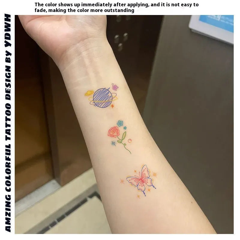 Butterfly sun moon geometric tattoo sticker for shoulder or clavicle placement