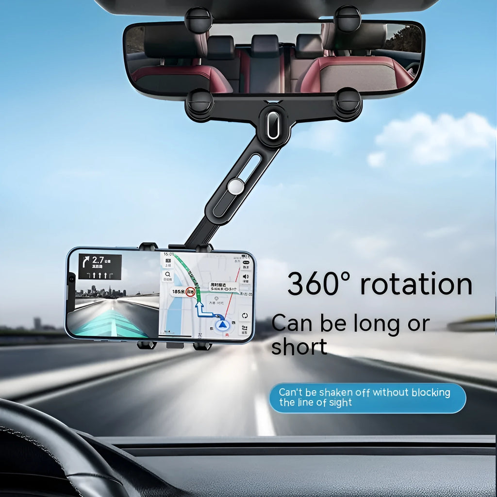 Car rear view mirror mounted retractable phone holder bracket in 7th generation rearview mirror colour