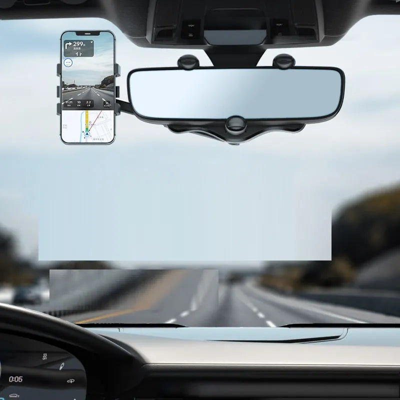 Rotating rearview mirror navigation bracket for car GPS smartphone dash cam holder black clip