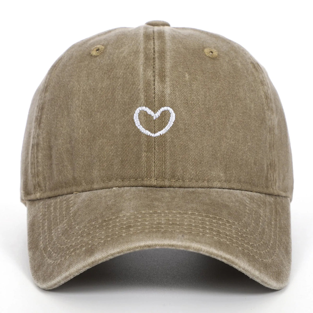 Artistic retro small love embroidered soft top cotton peaked cap in adjustable size.