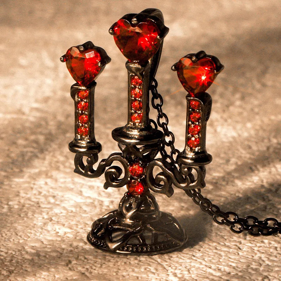 Gothic women's necklace with hollow candlestick pendant on a cross chain in retro finish.