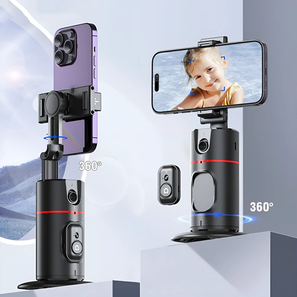 Mobile PTZ automatic follow-up desktop live stream bracket with face tracking, universal smartphone holder, and remote control