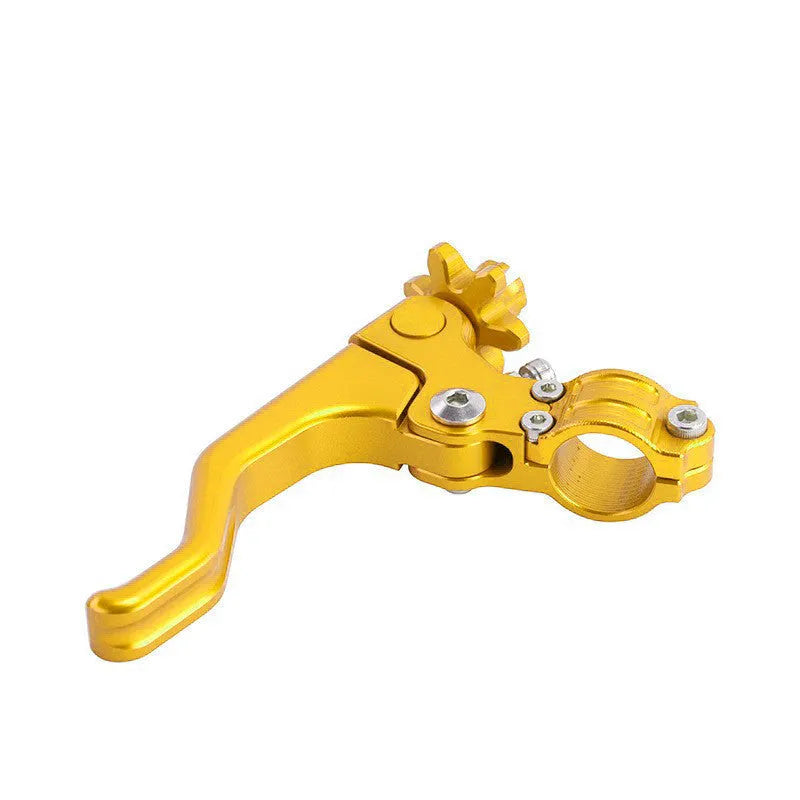Universal aluminium alloy two-finger motorcycle clutch lever shown in one of eight colour options.