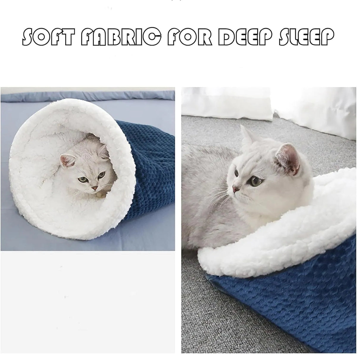 Gray cat winter sleeping bag with semi-enclosed cave design and crinkle sack for cats up to 6 kg