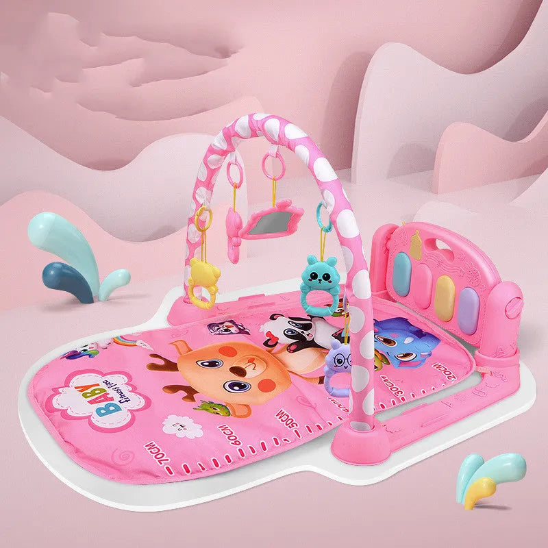 Baby fitness frame with pedal piano toy in blue marine animals design for infant development
