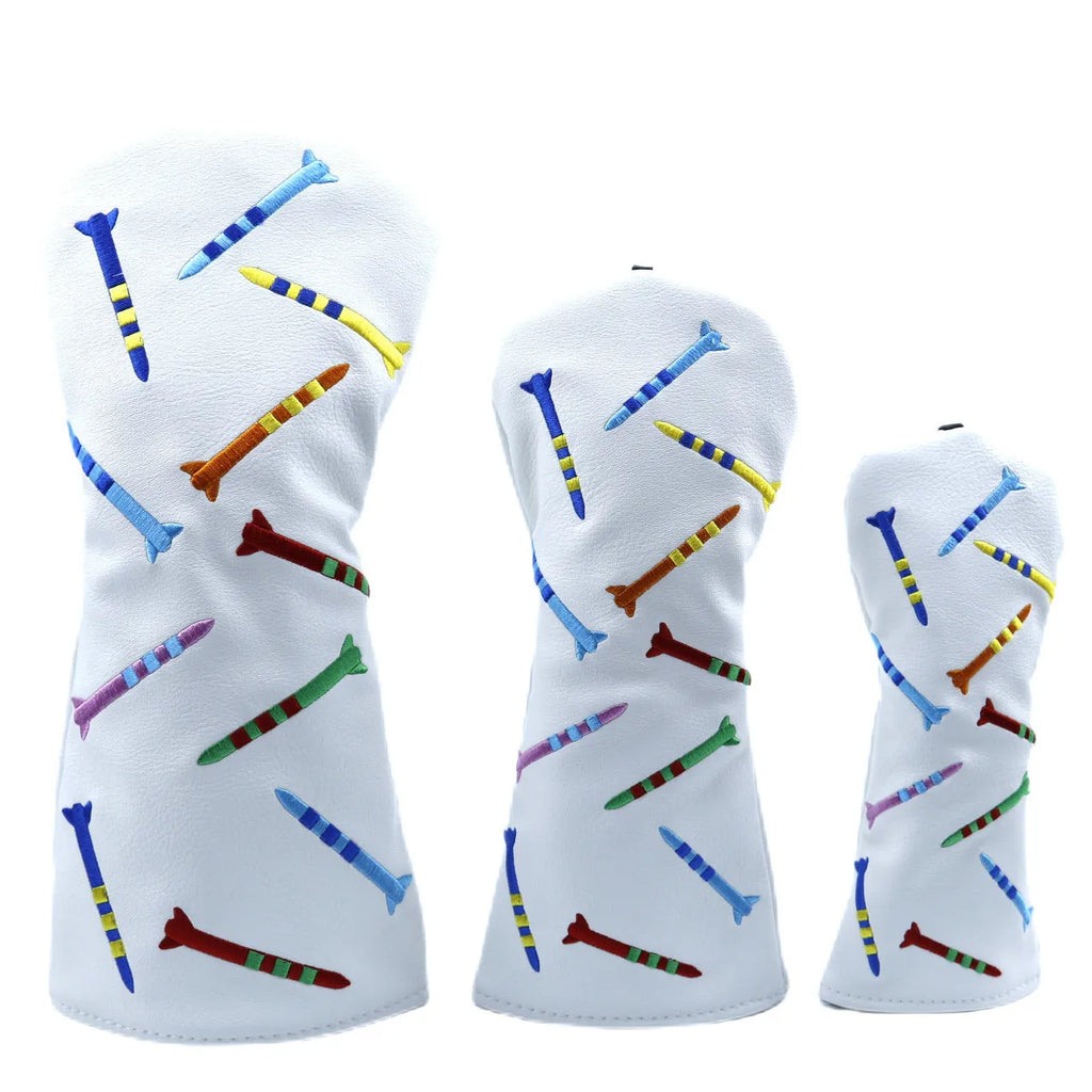 Golf wooden pole sets in black and white colours showing large, medium, and small size options