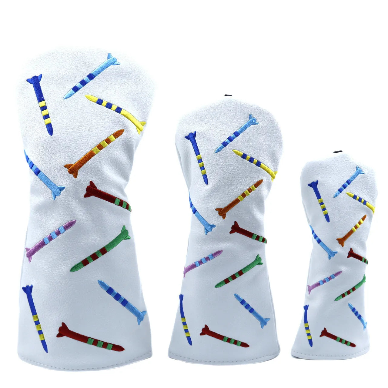 Golf wooden pole sets in black and white colours showing large, medium, and small size options
