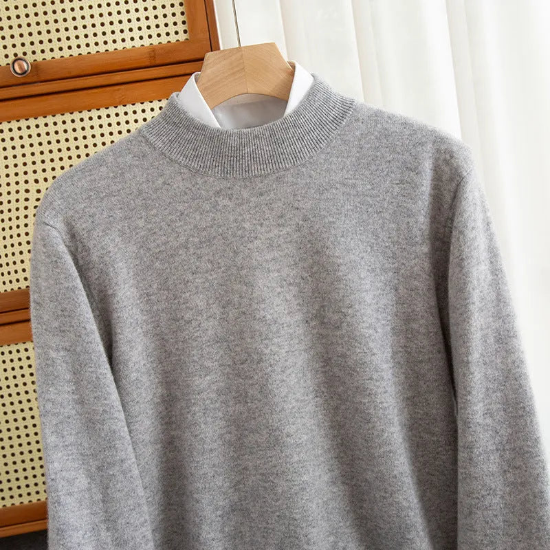 Men's half-collar wool sweater in a loose fit, shown in a neutral colour.